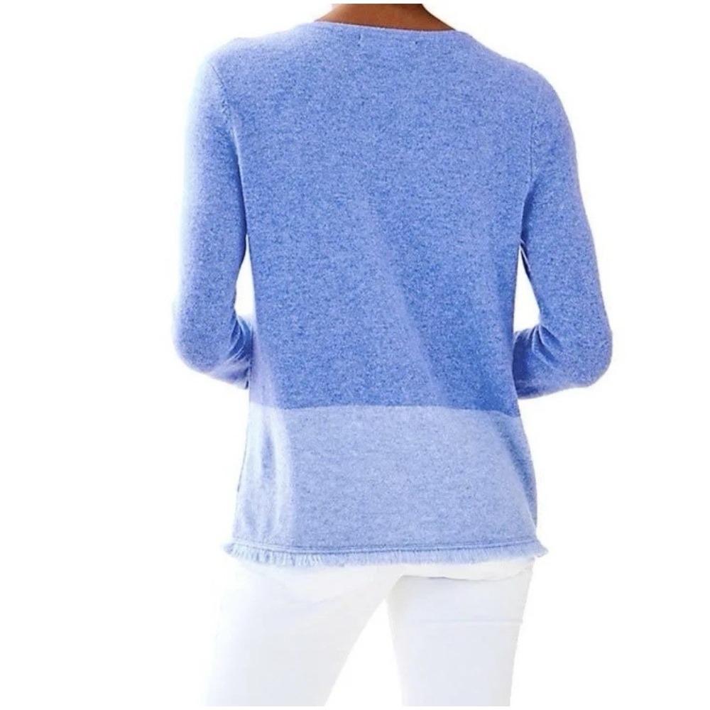 Lilly Pulitzer Rica 100%‎ Cashmere Blue Block Sweater With Fringe Sz Small Comfy - Picture 2 of 9